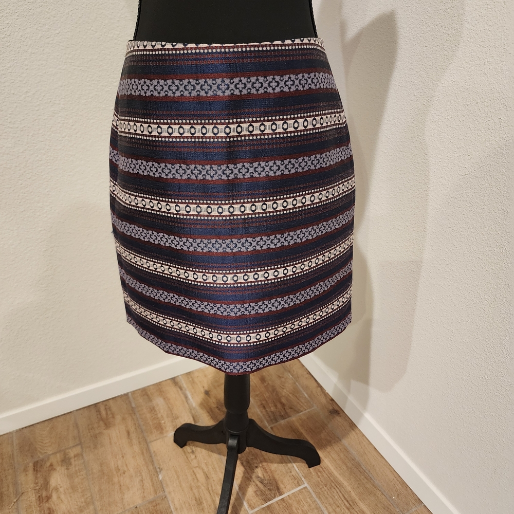 LOFT Navy and Cream Patterned Mini Skirt